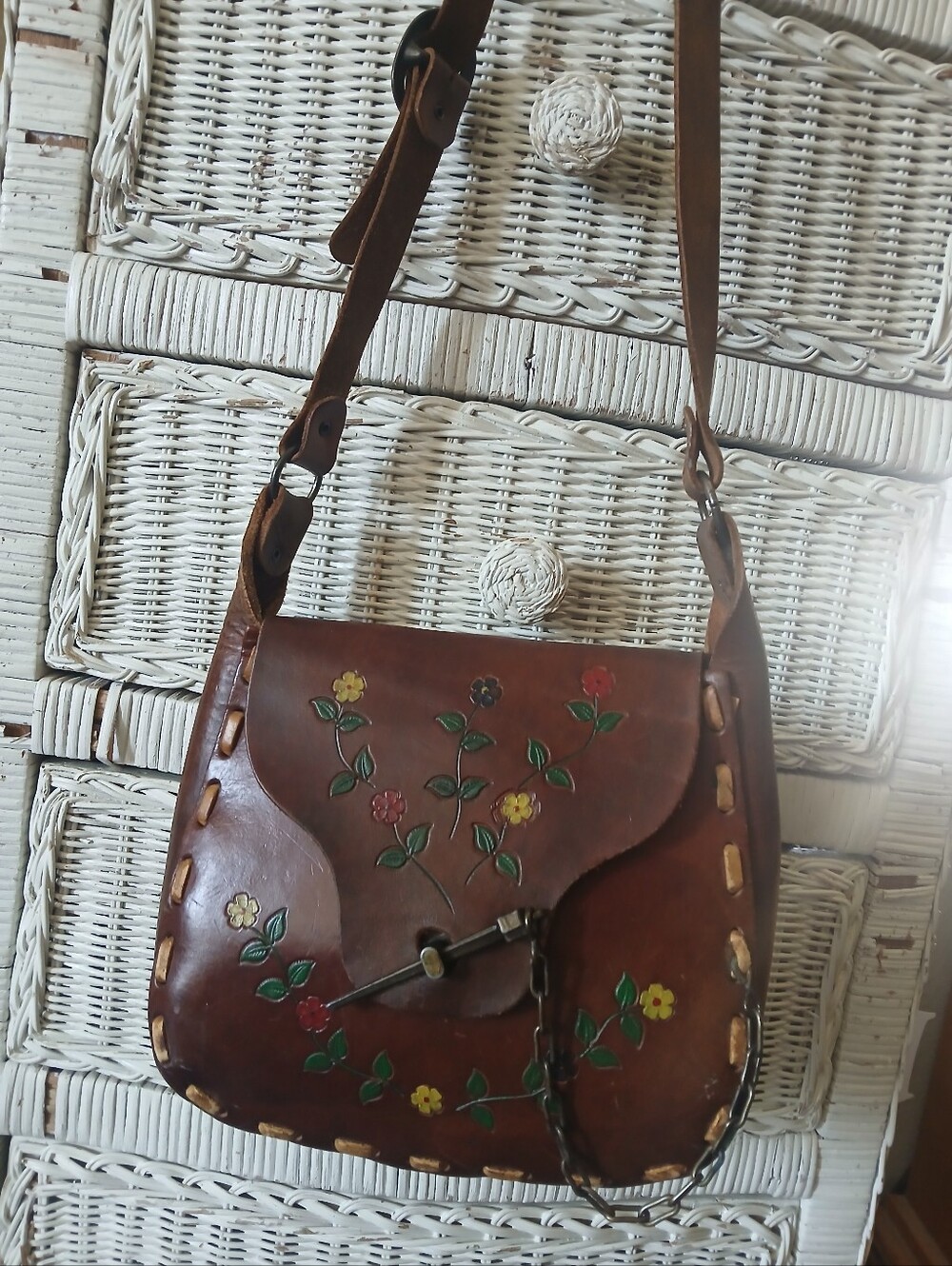Handmade Brown Leather Floral Purse